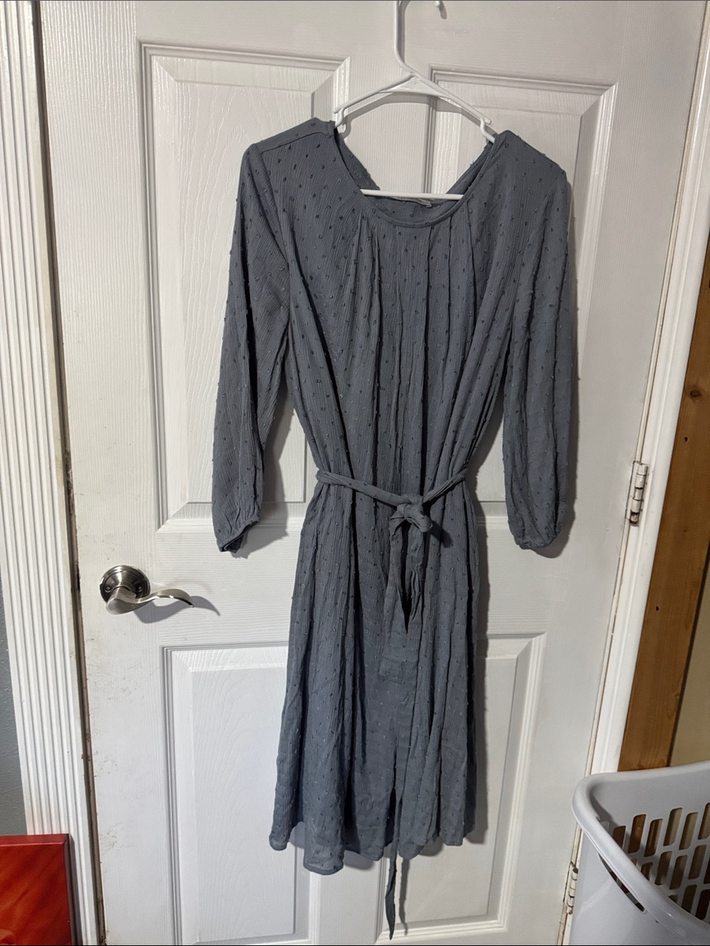 Ces Femme Slate Gray Long-Sleeve Textured Midi Dress with Tie